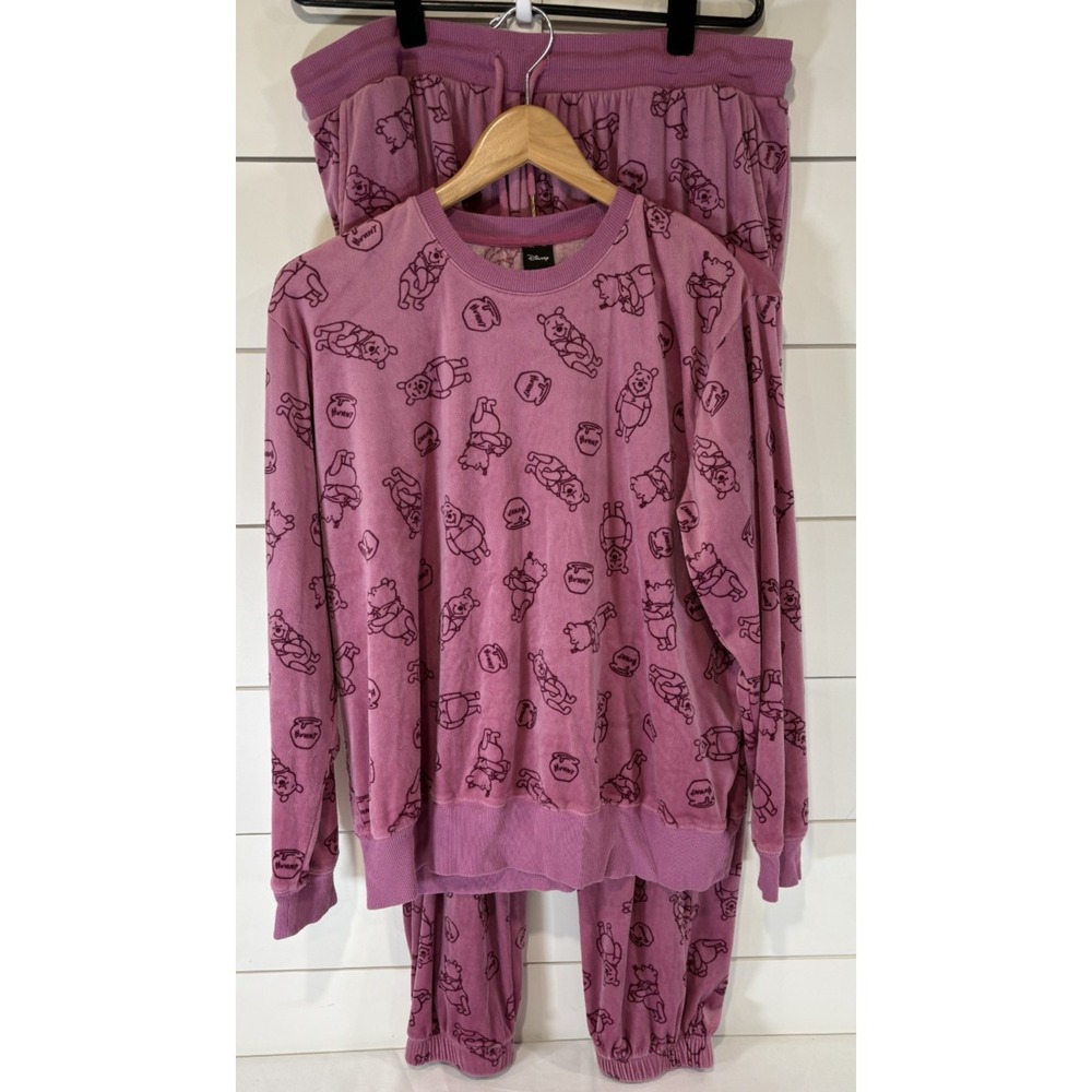 Disney 2 Piece Pajama Set Winnie The Pooh Sweatsuit Pink Maroon Extra Large XL